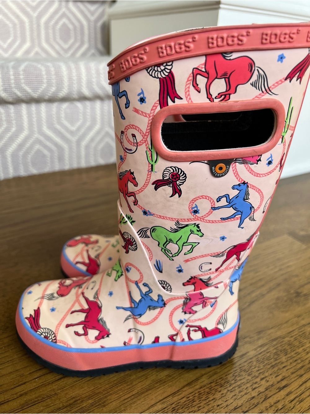 EUC Girls Pink Horse Bogs Rain Boots - 11 - Picture 6 of 11
